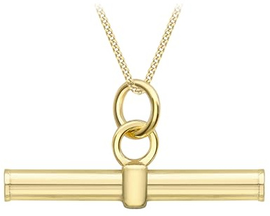CARISSIMA Women's 9ct Yellow Gold T-Bar Pendant on Curb Chain - 46cm/18' (20, Round)