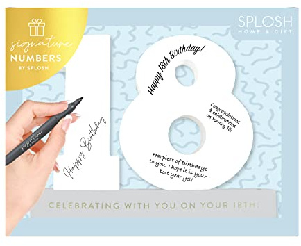 Splosh 18 Signature Numbers with a Stand to Hold The Number and Pen. Use The Pen to Write Heartfelt or Funny Messages and Memories. 18th Birthday Decorations and 18th Birthday Gifts for Girls.