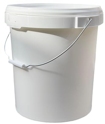20L Plastic Bucket Pail + Handle & Lid - Heavy Duty ¦ Food Grade BPA Free ¦ Multi-use Fermentation Feed Dry Food Liquid Chemicals Hydroponics Storage Container WHITE