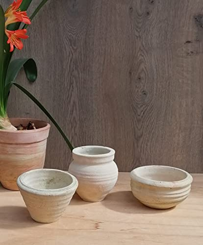 3 -er Set Rustikale Blumentöpfe Durchmesser 15cm,14 cm und 11cm aus Terracotta Garten Balkon Terrasse Mediterran Landhaus Vintage
