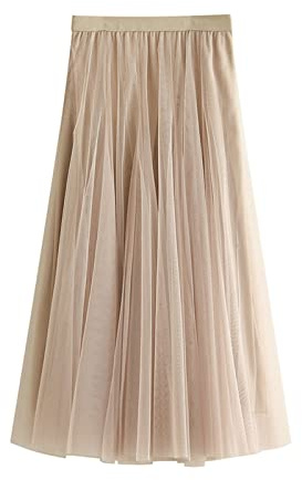 Daysskk - Gonna in Tulle da Donna, Linea A, Maxi Gonna, Elastico in Vita, Lunghezza Unica, Beige., Einheitsgröße