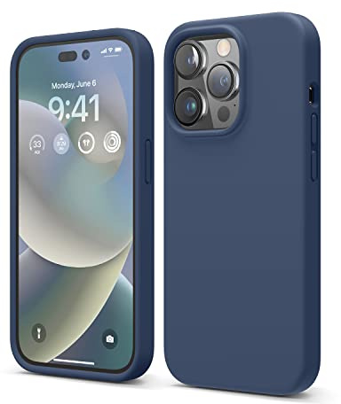 elago Silikon Hülle für iPhone 14 Pro | Premium Silikon, Ganzkörperschutz - 4 Schichten stoßfeste Handyhülle, kratzfestes weiches Mikrofaserfutte (Dunkelblau)