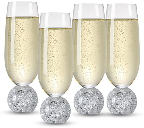 Hanjue Lead-free Crystal Champagne Glasses Set of 4, 7 Oz Clear Champagne Flutes - Ideal for Gifts,Parties, Wedding, Christmas - Long-lasting and Reusable Bar Glassware