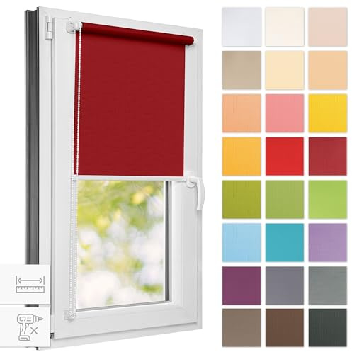 Estika Rollo für Fenster ohne Bohren - 60cm x 220cm - Dunkelrot - 25 Stofffarben, Klemmfix Montage, Fensterrollos für innen, und Balkontür (60 cm Stoffbreite), RM-0001-60-220-Dunkelrot