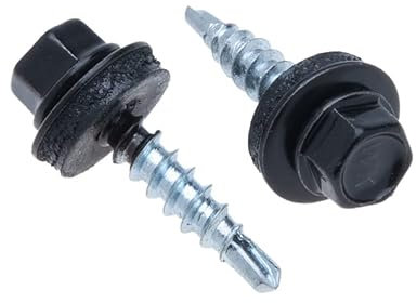 4.8 mm x 25 mm Roofing Screws, Hex Head Self-drilling Multi-color (RAL 9005 Jet Black) Roof Screws With EPDM Sealed Washer, Rust Proof Zinc Plated Hardened Coarse Thread Outdoor Screw (50 pcs)