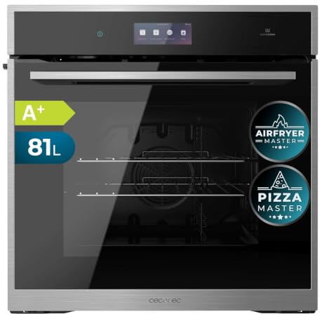 Cecotec Horno Integrable con Vapor de 81L Bolero Hexa S606000 Edge TFT A++ | 3400W, 12 Funciones, Pantalla TFT 6,8, Bajo Consumo, Tecnologías 100% Vapor, Sonda Térmica, Pizza Stone y Airfryer Basket