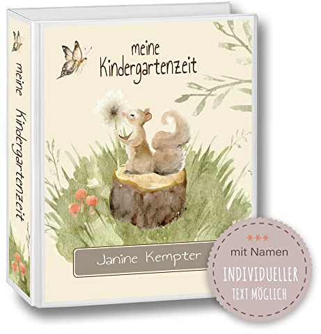 Kindergarten Ordner personalisiert mit Namen und Wunschtext Woodland Waldtiere Eichhörnchen A4 Watercolor - Meine Kindergartenzeit Kindergartenordner Portfolioordner Sammelordner Junge Mädchen