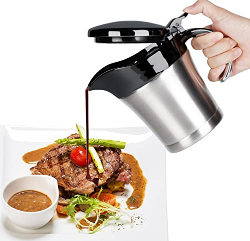 Stainless Steel thermal Gravy Boat, 16 Oz Double Insulated Gravy Sauce Jug with Hinged Lid for Family Dinner, Thanksgiving, Halloween, Christmas