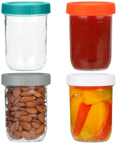 BELLE VOUS Barattoli Vetro con Coperchio Avvitabile - 4x Barattolo Vetro da 470 ml - Contenitori Ermetici per Alimenti - Set per Conserve Condimenti Marmellata Colazione