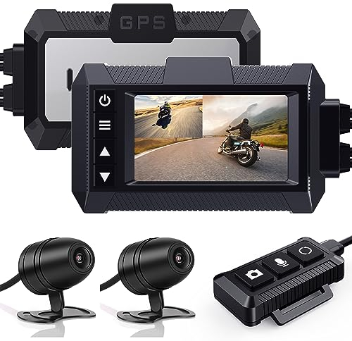 ydi MD10 PRO Dashcam für Motorrad, Alle Wasserdicht Motorräder Dash Cam FHD 1080P Vorne und Hinten Kamera 150 Grad mit Eingebautes GPS, WiFi, Kabelfernbedienung