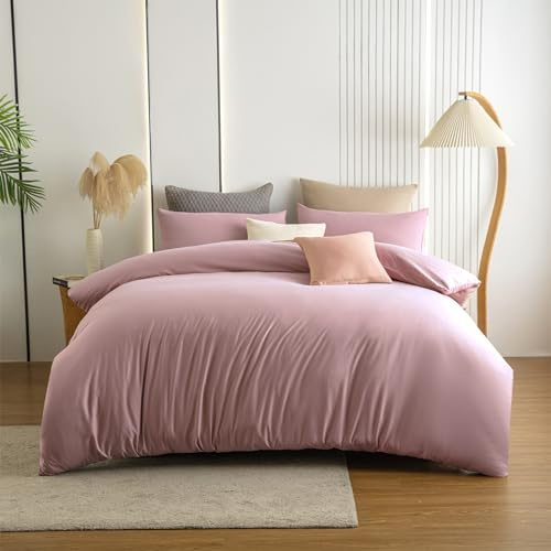 Soifox bettwäsche Rosa 135x200 - bettwäsche-Sets aus Mikrofaser bügelfrei & knitterfrei mit Reißverschluss 1 Bettbezug 135 x 200 + 1 Kissenbezug 80 x 80 cm