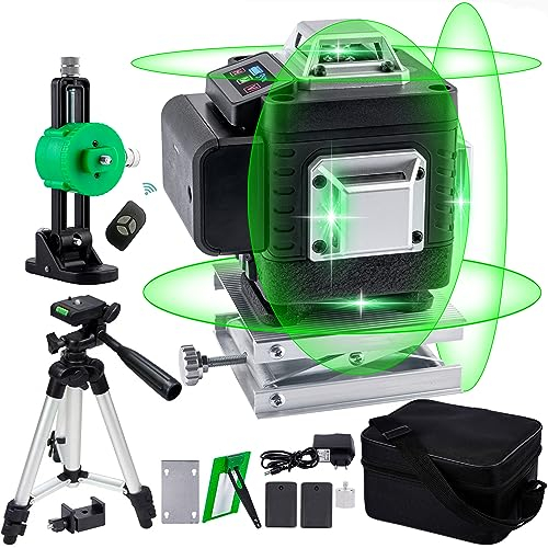 Kreuzlinienlaser Grün Selbstnivellierend Laser 4x360 Grad, Baulaser Kreuzlaser Linienlaser mit wiederaufladbarer 4800mAh Batterie für Innenbereich Baustelle
