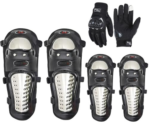 Ginocchiere Moto + Guanti Moto, Accessori Moto, Protettori da Moto per Ginocchia, Guanti mtb, Guanti Motocross, Armatura Moto, Protezioni Moto (Guanti XL)