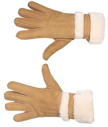 Harrys-Collection Damen Handschuh aus echtem Lammfell mit Pelz Besatz