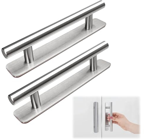 Jasminum 2 Stück Selbstklebende Möbelgriffe,Kleben Griff,Edelstahl Schrank Griff,Ohne Bohren Griffe,Silber kleben Griff,Haltbarkeit, Geeignet für Schränke, Schubladen, Fenster Und Tore.