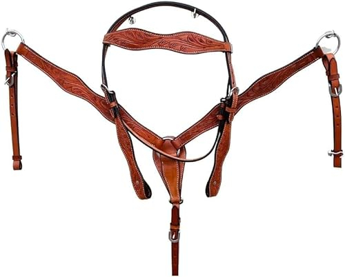 EQUIGEAR Western-Leder-Set mit handgefertigtem Kopfstück und Vorderzeug mit Zügeln. /Size-Full,Cob,Pony AV-022 (Cob)