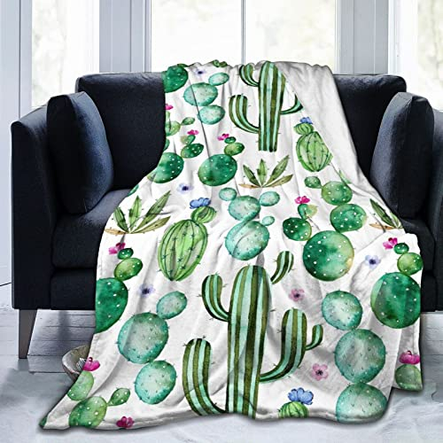 Bisch Kaktusdecke, Flanell-Überwurf, weich, warm, gemütlich, Winter, Herbst, dekorative Fleece-Decken für Wohnzimmer, Bauernhaus, Couch, Outdoor, 127 x 152 cm, Grün