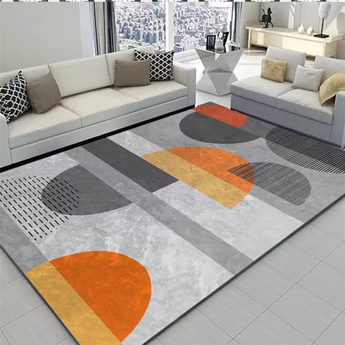 RUGMRZ Home Teppich Outdoor Outdoor Teppich Bunt Orange-Grauer Halbrunder geometrischer Designteppich für Erwachsenenzimmer, pflegeleicht Schallschutz Teppich 160X230CM