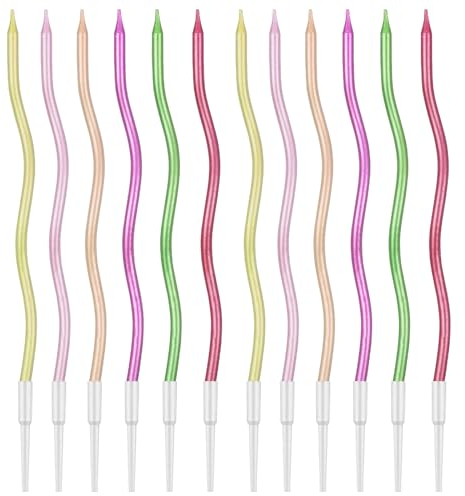 Nivofu 12 Piezas Velas de Tarta de Cumpleaños Espiral, Velas Cupcakes con Funda, Bobina Rizada Larga y Delgada para Cumpleaños, Bodas, Decoración Fiesta - Colorido Metálico
