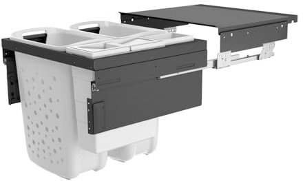 Hailo Wäschesammler | Laundry Carrier Wäschebehälter 60 LC Slide SC | 80 Liter Sammelvolumen | platzsparend & stabil | Einbau Wäschekorb für Schmutzwäsche im Haushalt und Badezimmer (Dunkelgrau-Weiß)