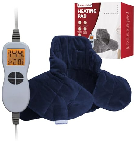 Ambershine 19''x24'' Weighted Neck & Shoulder Heating Pad, 2.5lbs with 12 Temperature Settings& 4 Auto-Off Timers, Pain Relief for Neck/Shoulder/Back, Christmas Gifts for Women Men Mom Dad(Navy Blue)