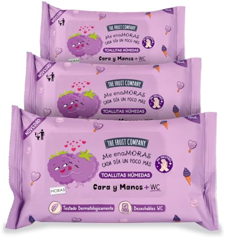 The Fruit Company - Toallitas Húmedas MORAS Manos y Cara WC Formato Bolsillo Pack 3