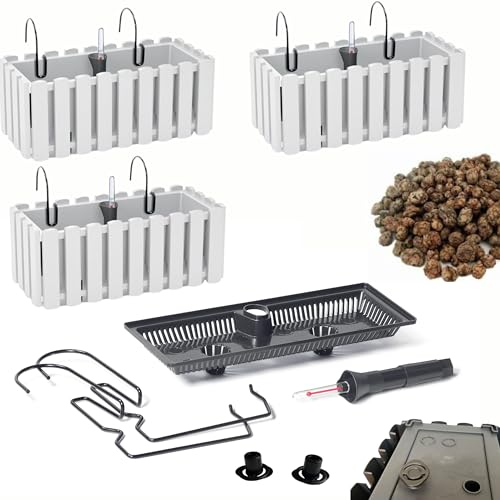 DIKEL 3X Caja barandilla - Macetero balcón - Macetero plástico - Macetero balcón - Macetero Decorativo - DDEF400W + Arcilla expandida 3l - 180x380x165mm - Blanco