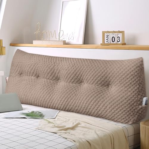 Weiches Keilkissen Bett Großes Rückenkissen, bequem und stützend, Lesekissen Wandkissen Lendenkissen für Couch und Betten, Stützkissen, Nackenkissen mit abnehmbarem Bezug(Hellbraun-180x20x50cm)