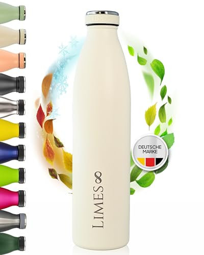 Limes 8 Thermosflasche Edelstahl 1L [HEIß & KALT] - 5-fach vakuumisolierte Trinkflasche - auslaufsichere & kohlensäuregeeignete Isolierflasche für Alltag, Sport & Outdoor (12h warm, 24h kalt) - Cream