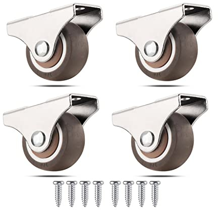 WANLIAN Mini Fixed Caster Wheels 1.25 Inch, Silent Bearing Small Plate Casters Set of 4, Metal Top TPE Rubber Low Profile Caster Wheels for Furniture Rolling Cabinet Trundle Bed Drawers