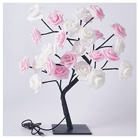 Tisch-Bonsai-Baum-Licht, LED-Kupferdraht-Lichterkette, Künstliches Bonsai-Baum-Nachtlicht, Herzstück, Lichterkette, für Schlafzimmer, Desktop, Weihnachtsfeier, (Weiß Rosa 24