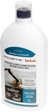 Rowenta Clean It Solution Limpiador Telas y Alfombras XD5310F0-1L, Fórmula para diluir, elimina manchas diarias y tenaces, perfume fresco, para sofás, alfombras, Rowenta, blanco