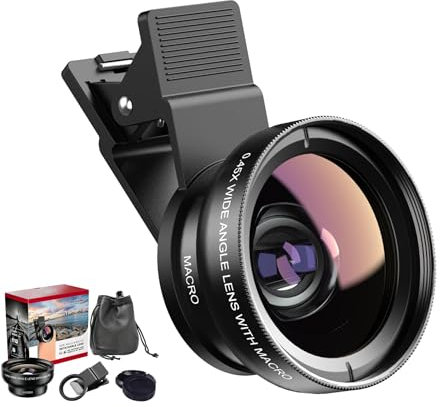 SagTuol 2-in-1 Universal Camera Lens Set, Mobile Phone Camera Lens, 12.5x Macro Lens Mobile Phone for iPhone, 0.45x Wide Angle Lens, for Most Smartphones