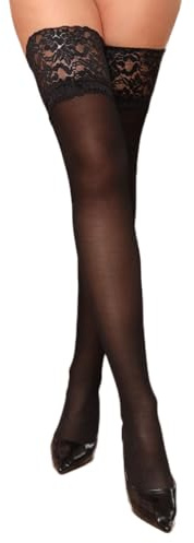G&Y Womens Hold Up Black Stockings, Silicone Lace Top Thigh High Stockings Silky Sexy Sheer Socks Anti-Skid Hold Ups Lingerie