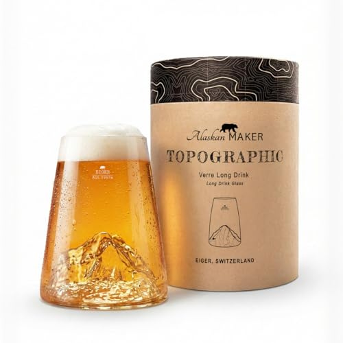 Alaskan MAKER Verre long 450ml - Borosilicate de qualité supérieure soufflé artisanalement avec les montagnes en relief | Cocktail, bière ou soft TOPOGRAPHIC (Eiger)