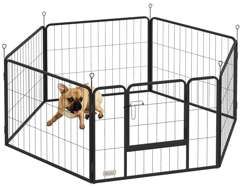 PawHut Welpenlaufstall 6-TLG Welpenauslauf mit 6 Gitterplatten Tür flexibel und faltbar Freilaufgehege 60cm hoch Hundelaufstall Welpengitter für Haustiere Hund Katze Welpe für drinnen und draußen