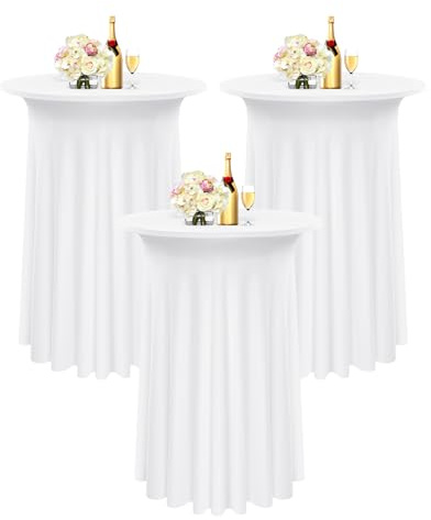 Spandex Cocktail Tischdecke mit Röcke, 80x110 cm Weiß Stretch Hochzeit Cocktail Tischdecke Stretch für Bar Hochzeit Cocktail Party Bankett (Weiß)