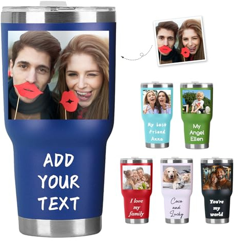 Personalized Tumbler with Picture, Name Logo Photo, Coffee Tumbler Mug 30oz Insulated Stainless Steel Custom Travel Mug Cup Gift for Men Women Dad Mom Birthday Xmas Valentines