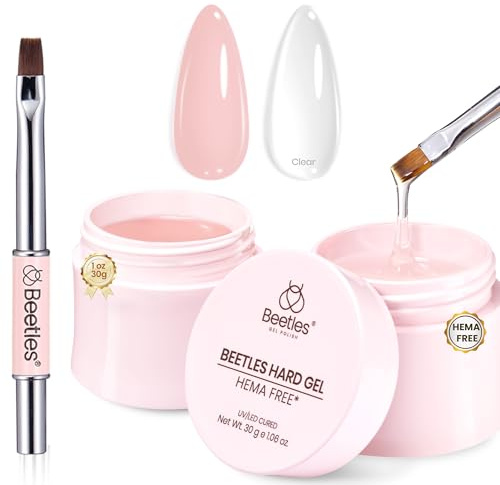 Beetles Builder Gel Rosa – 2 Stück 30g Hartgel Transparent für Nägel 9 in 1 Klar & Jelly Nude UV/LED-Lampe Modelliergel Nagelverlängerung & Nagelreparatur mit flacher Nagelbürste für Maniküristinnen