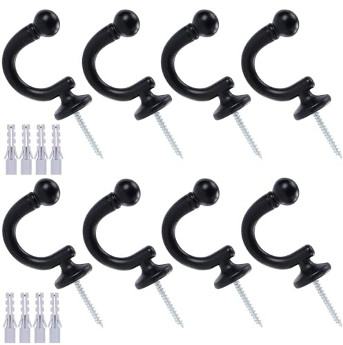Kaxich 8 Stück Vorhang-Raffhalter-Haken, Metall Vorhanghalterungen Wandhaken Vorhang Raffhalter Haken für Vorhänge, Kleidung, Mäntel, Hut (Schwarz)