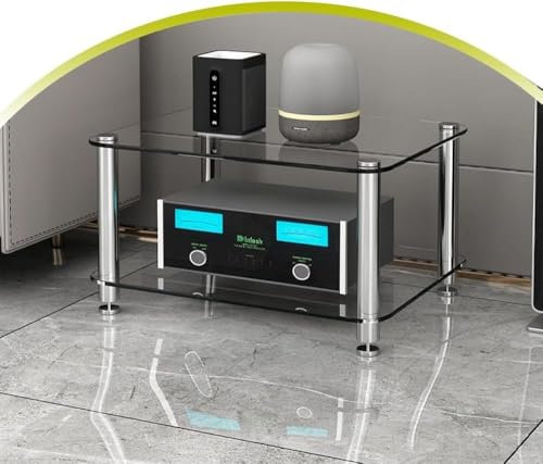 Racks4-stöckiger Glas-Medienständer, HiFi-Racks, AV-Komponentenschrank, Stereo-Regal mit Ablage aus gehärtetem Glas, offene Medien-Aufbewahrungsregale, Stereo-Schrank (Größe: 35 cm
