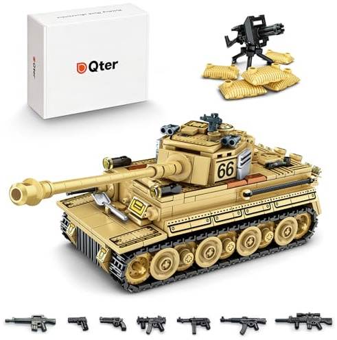 Qter WW2 Militär Panzer Modell, Tiger Tank Klemmbaustein MOC Bausteine Set, Erwachsene Modellbausatz für Sammler und Panzerfans (528 Teile) (Tiger Panzer)