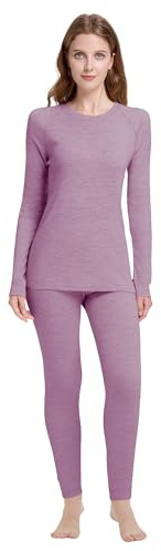 woolcano Set di biancheria intima termica da donna, 100% lana merino, biancheria intima leggera da sci, per donne, morbida e calda, S