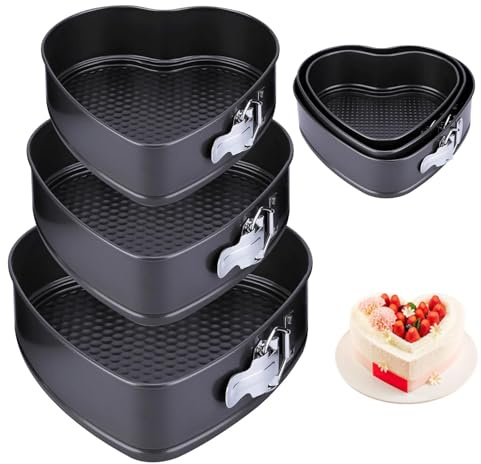 Heart Shaped Cake Tin Set, 3 PCS Love Heart Cake Tins Non Stick Baking Pan Tray Cakes Mold Cheesecake Tins with Round Buckle Removable Bottom for Kitchen Home Restaurant Baking, Sizes 20/22/24cm