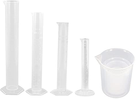 Amosfun 1 set Cilindri Graduati e Becher Misurini Trasparenti con Scala per Misurazioni Accurate e Casa per Esperimenti Scientifici e Miscele Oli Essenziali