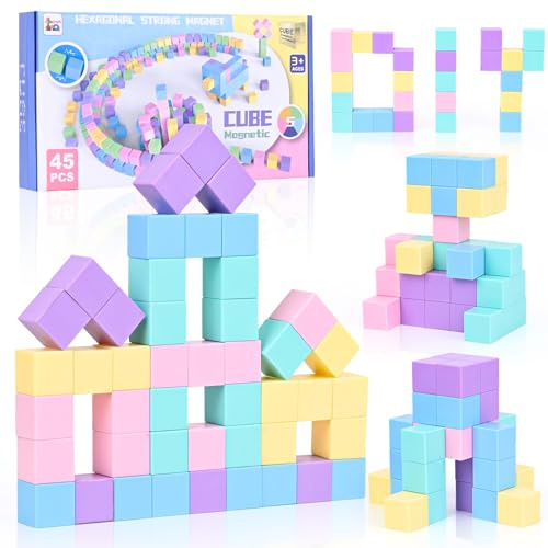 Ouxayapl Jeu de Construction Magnétique 45 Pièces, Jouet Magnetique Enfant, Blocs de Building Magnétiques pour Enfants 3 4 5 6 7 8 Ans, Cadeau Éducatif Montessori pour Filles et Garçons