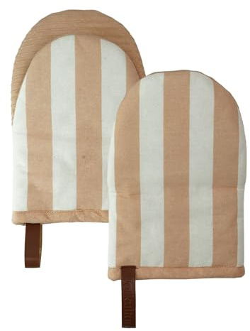 Folkulture Oven Mitts - Set of 2 (5.75x9) | Oven Mitts with Hanging Loop for Cooking Gifts for Women, Kitchen Decor| 100% Cotton, Silicone Heat Resistant Mini Mitts - House Warming Gifts (Latte)