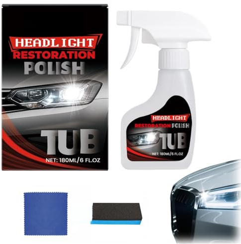 180ml Scheinwerfer Aufbereitung Flüssigkeit Set,Auto Scheinwerfer Politur Spray für Reinigt Poliert Vermattete Vergilbte,Autoscheinwerferpolitur,Headlight Restoration Kit mit Handtuch und Schwamm