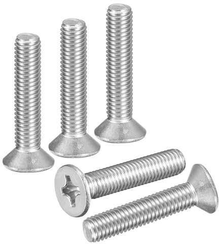 DTGN M8-1.25x40 Phillips Countersunk Head Bolt - 10pcs - Good for Outdoor Machinery Fastening Maintenance - 304 Stainless Steel Flat Head Machine Screw Bolt - Silver Color