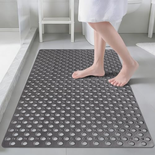Lurowo Tapis de Douche Antidérapant, Grand Tapis de Bain Carré 60 * 90cm avec Ventouses, Tapis de Baignoire Antibactérien Lavable pour la Douche, Baignoire
